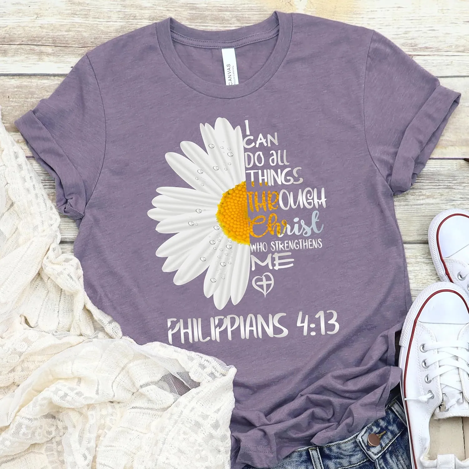 Love in Faith Christian Shirts for Women | I Can Do All Things Daisy | Faith Shirts for Women – Christian T Shirts