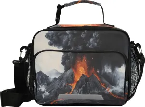 Lunch Bags Boxes Insulated Small Boys Girls Cooler Kids Volcano Eruption for School Student with Shoulder Strap Water-Resistant