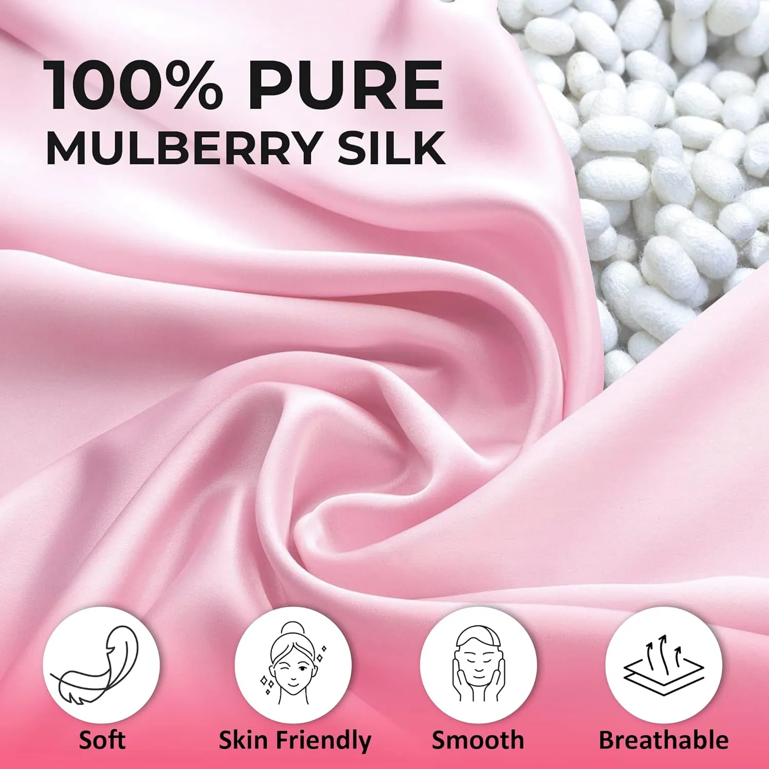 Luxe 100% Pure Mulberry Silk Pillow Covers - 26 x 20 | Silk Pillowcase for Hair and Skin | Super Soft and Breathable Standard Size | Nature Silk Pillowcases with Matching Eye Mask Travel Bag (Silver)