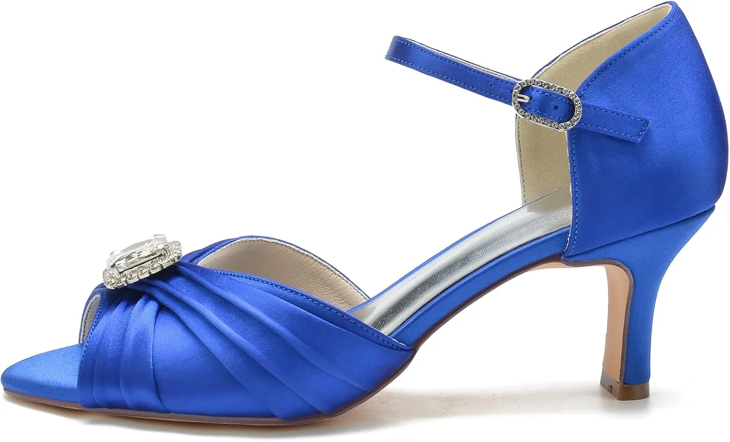 Luxurious Crystal-Adorned Silk-Effect Heels: Sparkling Open-Toe Design, 2.5" Stabilizing Block Heel Breathable Support for Bridal Elegance to Cocktail Glamour