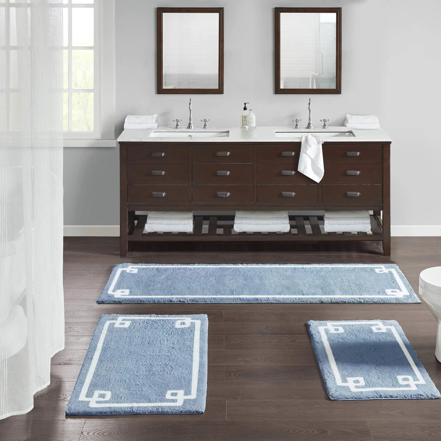 Madison Park Evan 100% Cotton Bathroom Rug Non Slip Backing-Luxrurious Tufted Plush Bath Mat Absorbent, Quick Dry, Spa Design Shower Room Décor, 20x30, Blue