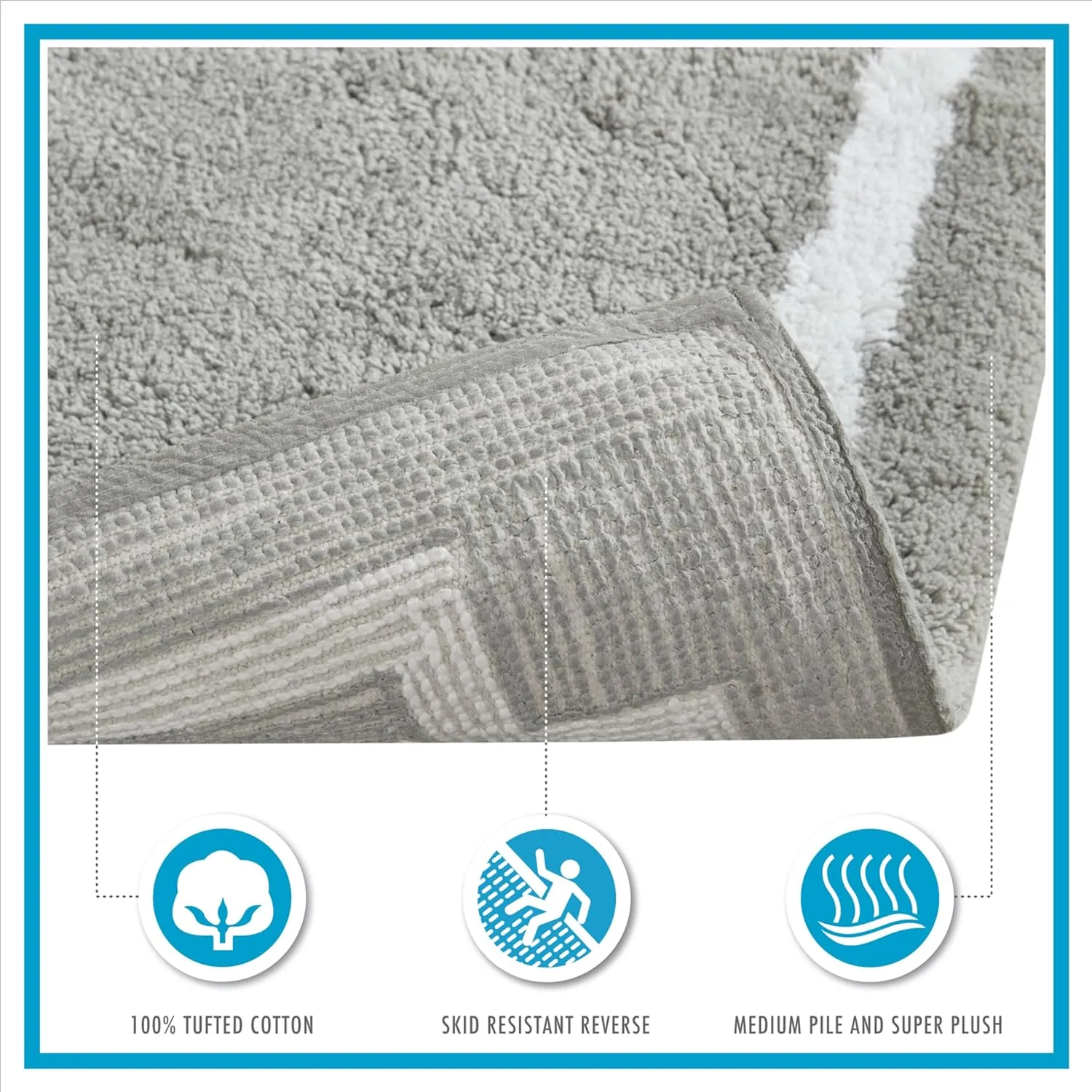 Madison Park Evan 100% Cotton Bathroom Rug Non Slip Backing-Luxrurious Tufted Plush Bath Mat Absorbent, Quick Dry, Spa Design Shower Room Décor, 20x30, White