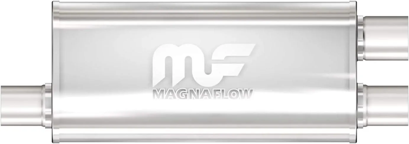 MagnaFlow Performance Exhaust Muffler 12266: 2.5"/2.25" Inlet/Outlet, 5x8x18" Oval, Stainless Steel, Satin Finish