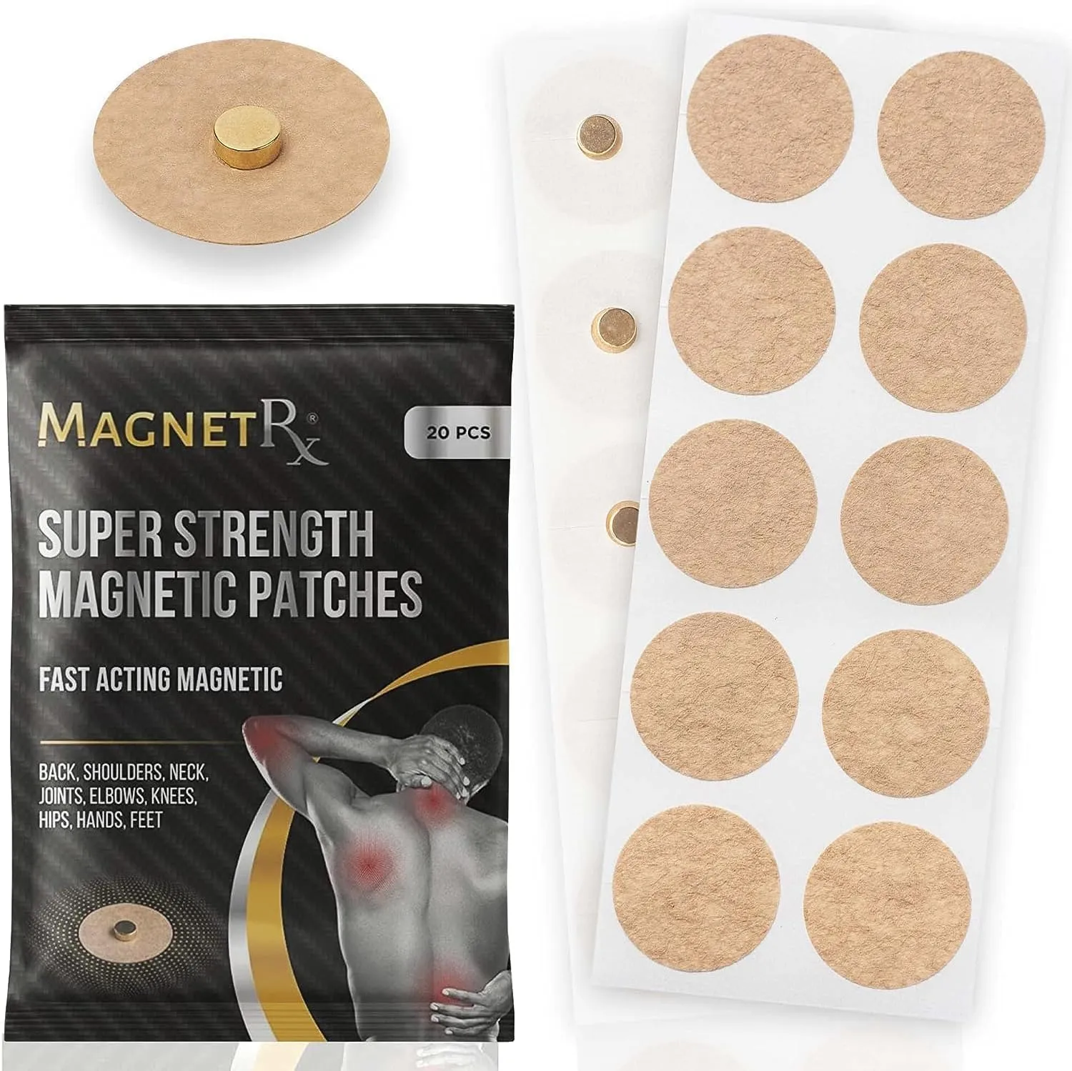 MagnetRX® Magnetic Acupressure Patches - 3,500 Gauss Ultra Strength Healing Magnets for The Body - Acupressure Magnets Patch (20 Pack)