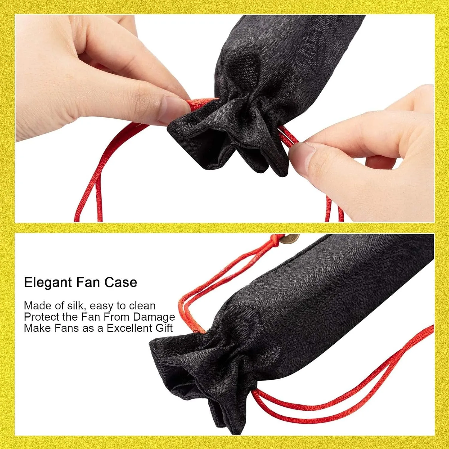 Maitys Large Folding Hand Silk Fans Chinese Handheld Tai Ji Fan for Men and Women, Festival, Line Dance, Kungfu, Martial Art, Gift(Glitter Black and Gold,2 Packs)