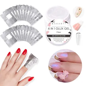 Makartt Solid Builder Nail Gel and Gel Nail Polish Remover Foil Wraps Bundle, 15ML 4 in 1 Nail Extension Gel UV Nail Glue