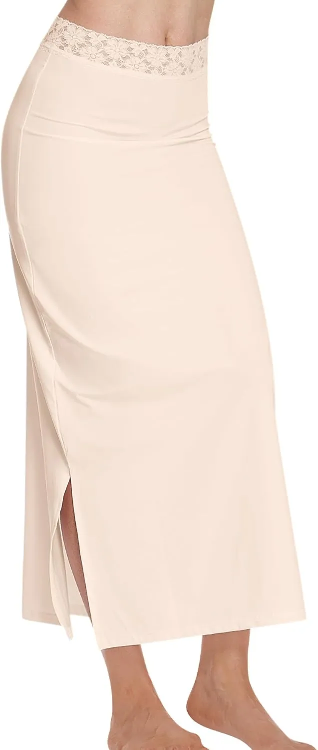 MANCYFIT Half Slip for Women Under Dresses Full Length Long Under Skirt with Lace 36"