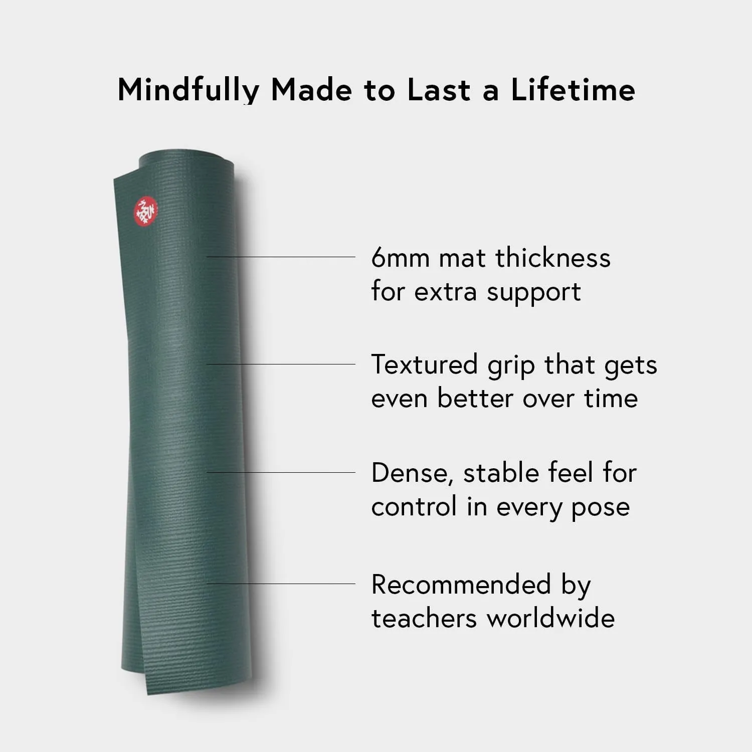 Manduka PRO Yoga Mat - Teacher Recommended, Non-Slip Textured 6mm Ultra-Dense, Hot Yoga Workout, Studio at Home Pilates