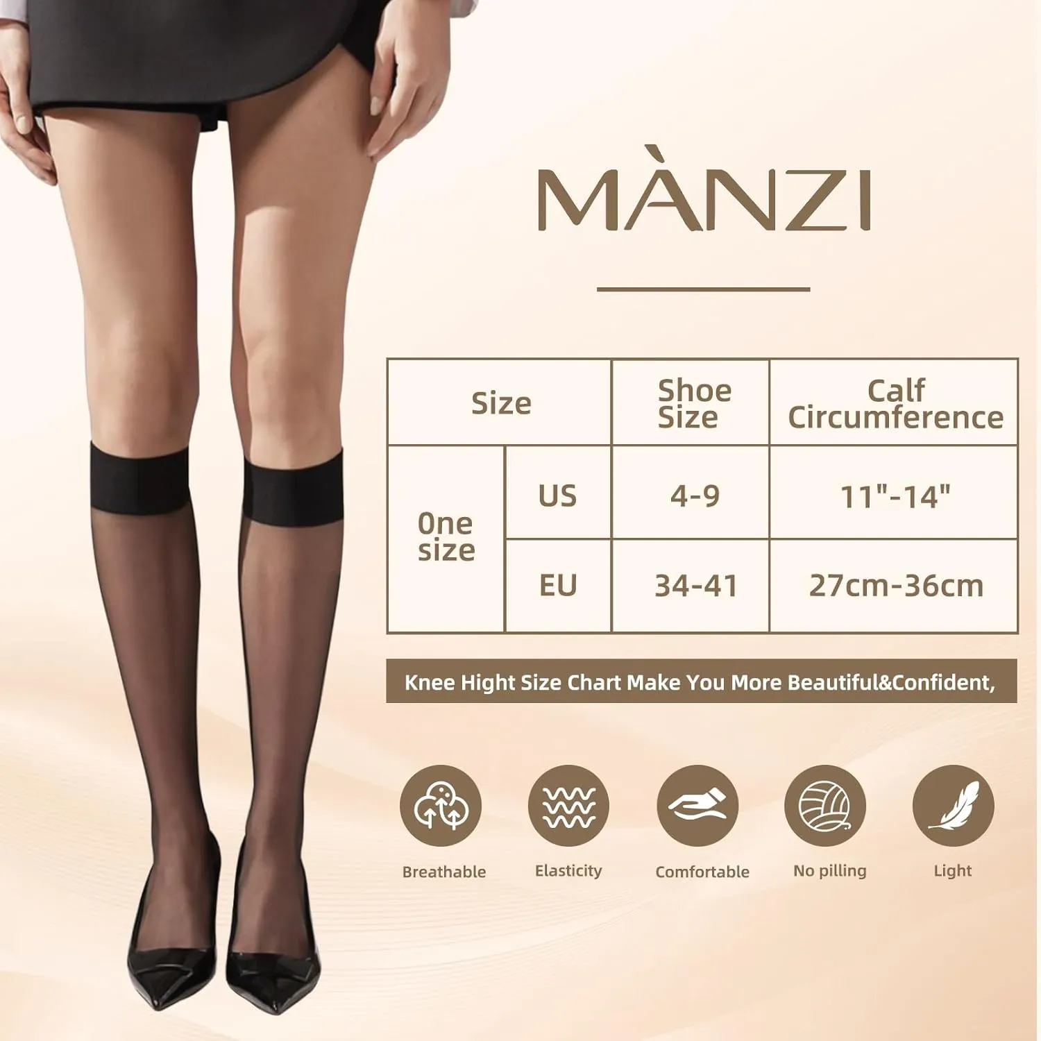 MANZI 12 Pairs Lady's Sheer Knee High Stockings for Women
