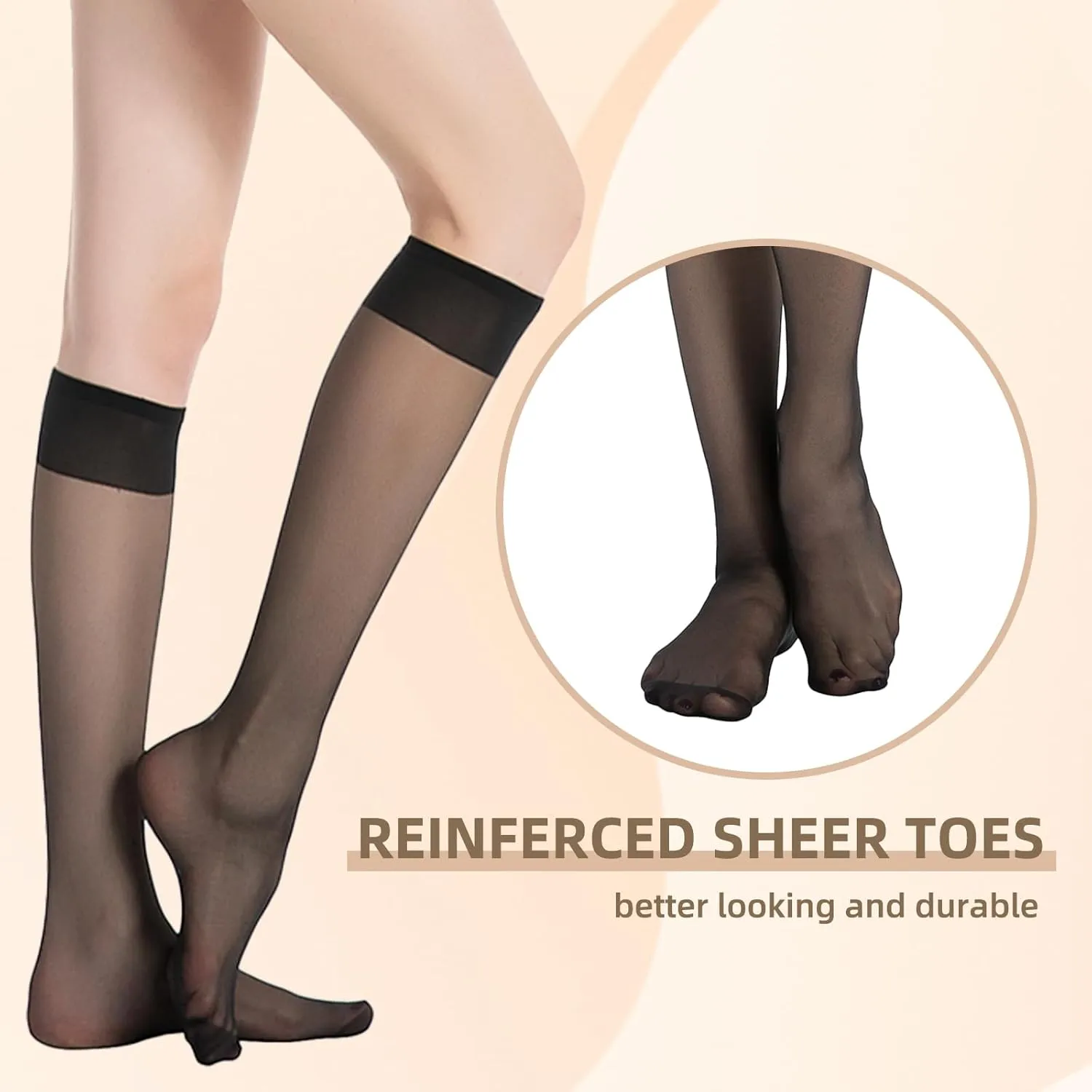 MANZI 12 Pairs Lady's Sheer Knee High Stockings for Women
