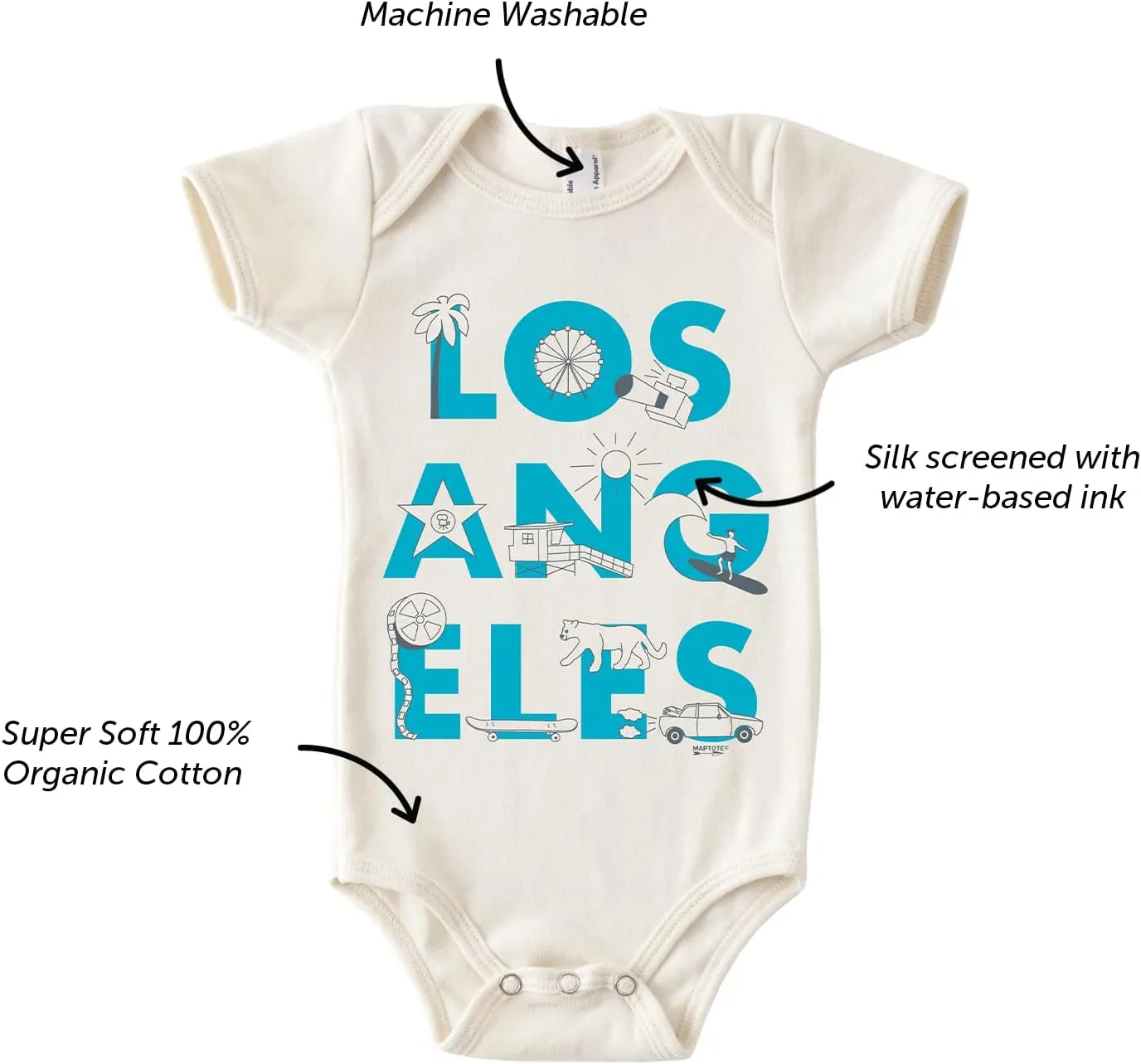 MAPTOTE Font One Piece-Unisex Baby Organic Cotton Short Sleeve Bodysuits-Various Sizes 3-18 Months-City Specific-Made in USA