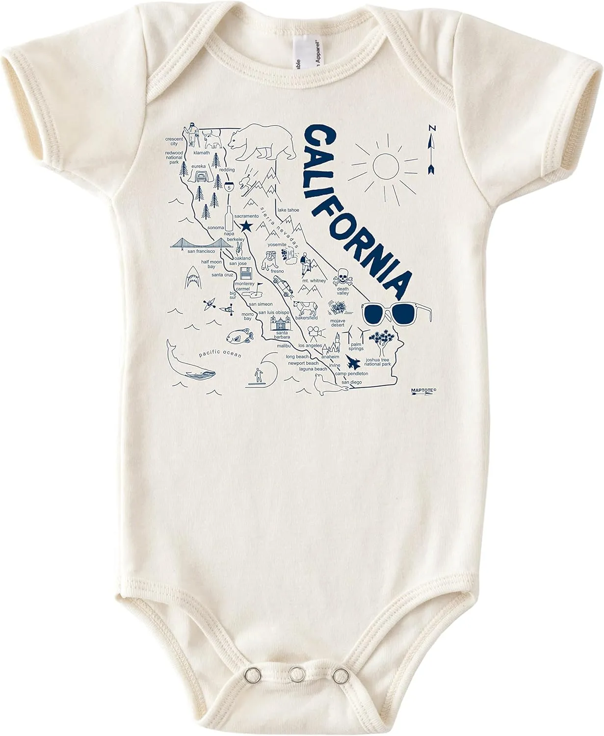 MAPTOTE Map One Piece-Unisex Baby Organic Cotton Short Sleeve Bodysuits-Various Sizes 3-18 Months-City Specific-Made in USA