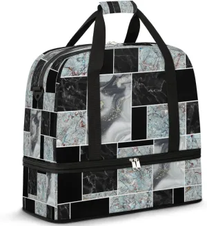 Marble Tile Collage Travel Duffel Bag, Travel Essentials, Gym Bag for Women, Weekender Overnight Bag With Shoes Compartment, Carry On Bags for Airplanes