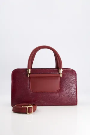 Maroon Floral Embossed Bag