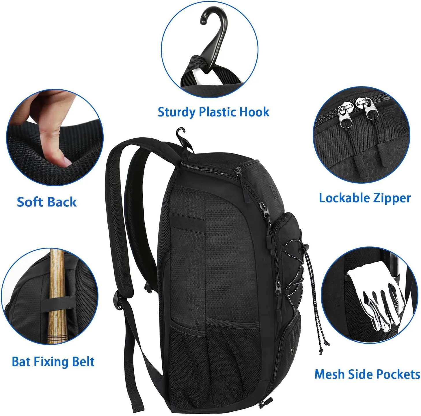 MATEIN Baseball Backpack, Softball Bat Bag with Shoes Compartment for Youth, Boys and Adult, Lightweight Baseball Bag with Fence Hook Hold TBall Bat, Batting Mitten, Helmet, Caps, Teeball Gear