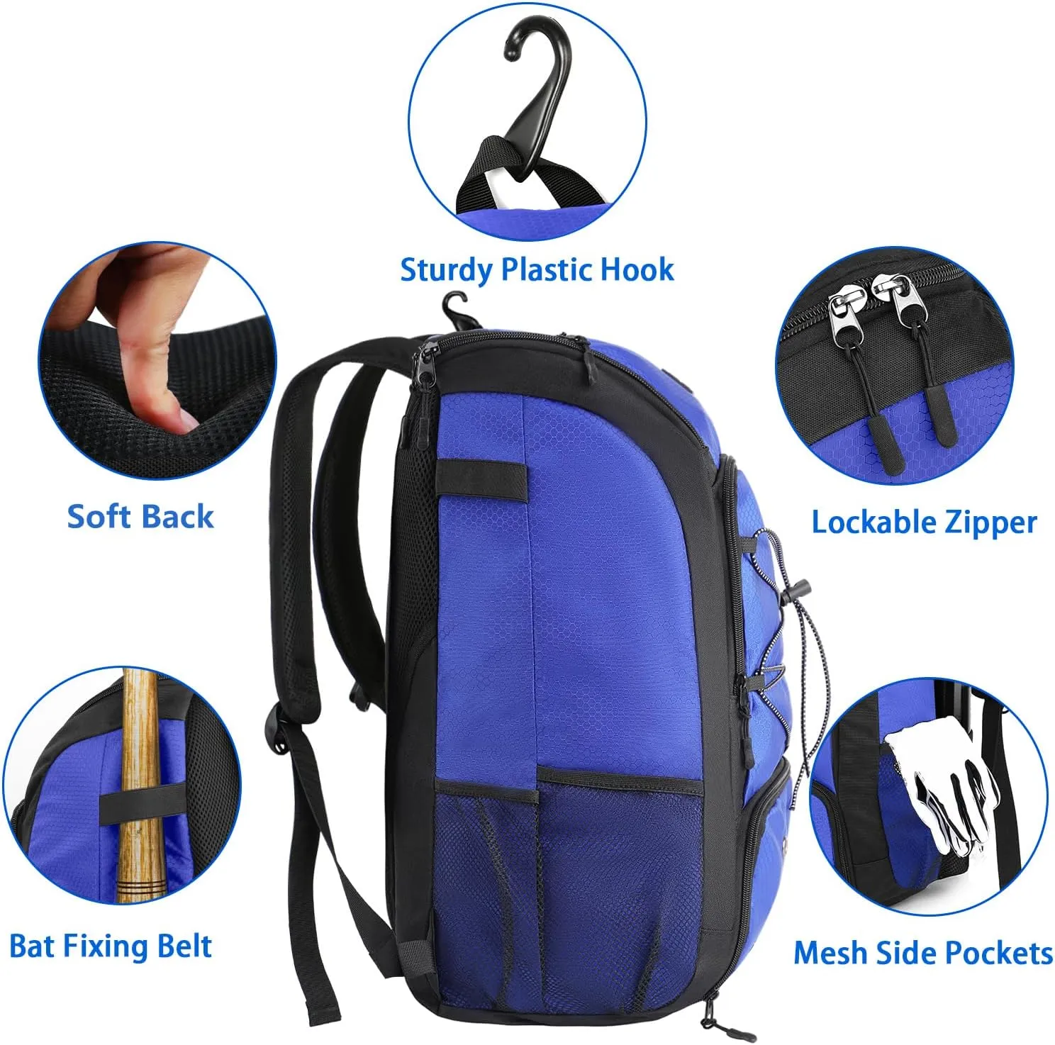 MATEIN Baseball Backpack, Softball Bat Bag with Shoes Compartment for Youth, Boys and Adult, Lightweight Baseball Bag with Fence Hook Hold TBall Bat, Batting Mitten, Helmet, Caps, Teeball Gear