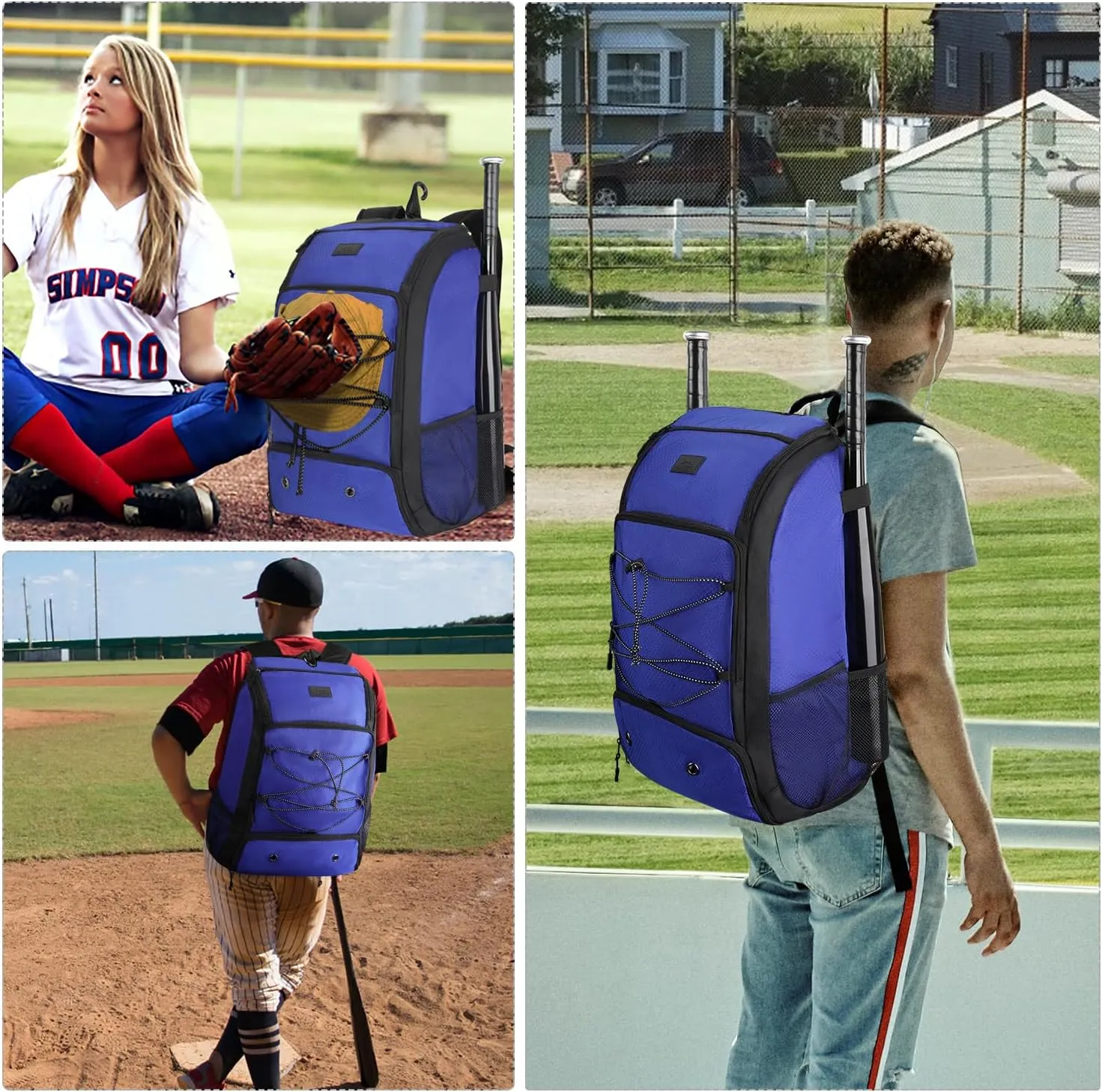 MATEIN Baseball Backpack, Softball Bat Bag with Shoes Compartment for Youth, Boys and Adult, Lightweight Baseball Bag with Fence Hook Hold TBall Bat, Batting Mitten, Helmet, Caps, Teeball Gear