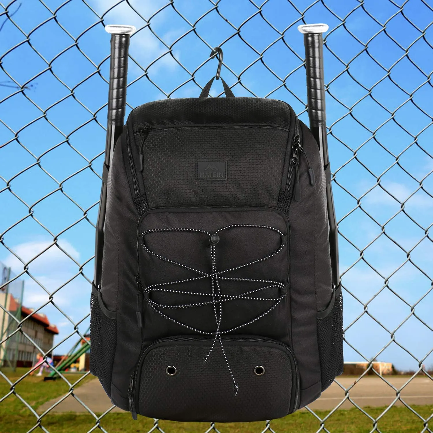 MATEIN Baseball Backpack, Softball Bat Bag with Shoes Compartment for Youth, Boys and Adult, Lightweight Baseball Bag with Fence Hook Hold TBall Bat, Batting Mitten, Helmet, Caps, Teeball Gear