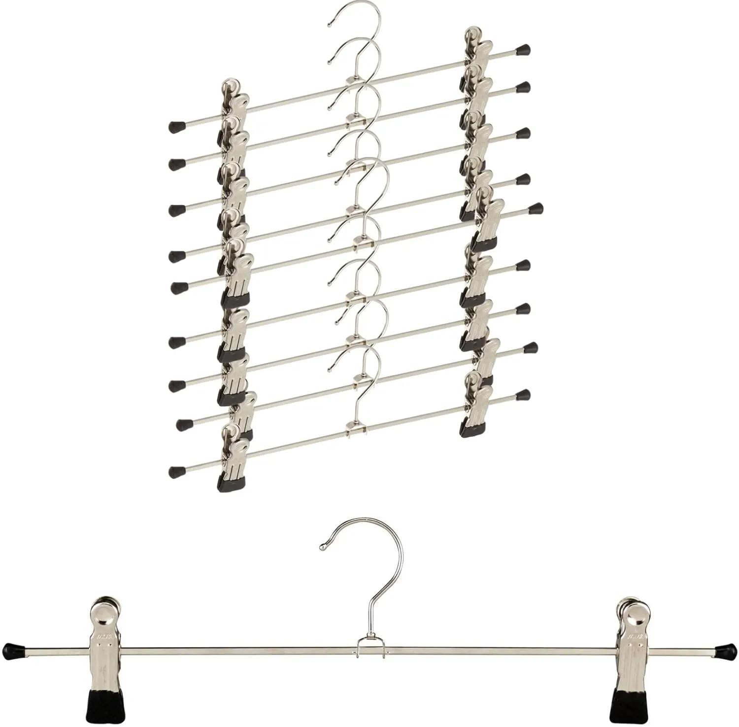 Mawa by Reston Lloyd Non-Slip Space-Saving Clothes Hanger For Pants & Skirts with Two Extra Large Clips, 15 3/4 inch, Style K/40DG, Set of 10, Black