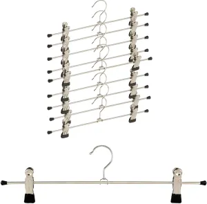 Mawa by Reston Lloyd Non-Slip Space-Saving Clothes Hanger For Pants & Skirts with Two Extra Large Clips, 15 3/4 inch, Style K/40DG, Set of 10, Black