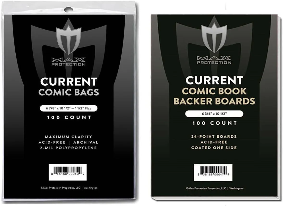 Max Protection Ultra Clear Comic Book Bags and Boards (300 Pack) - Current Size, Perfect for Comic Book Storage and Protection, Transparent Bag with Precision Cut Boards