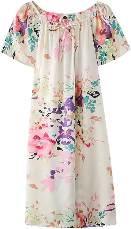 MAXFEEL 100% Pure Mulberry Silk Nightgown Classic Nightwear Sleepwear