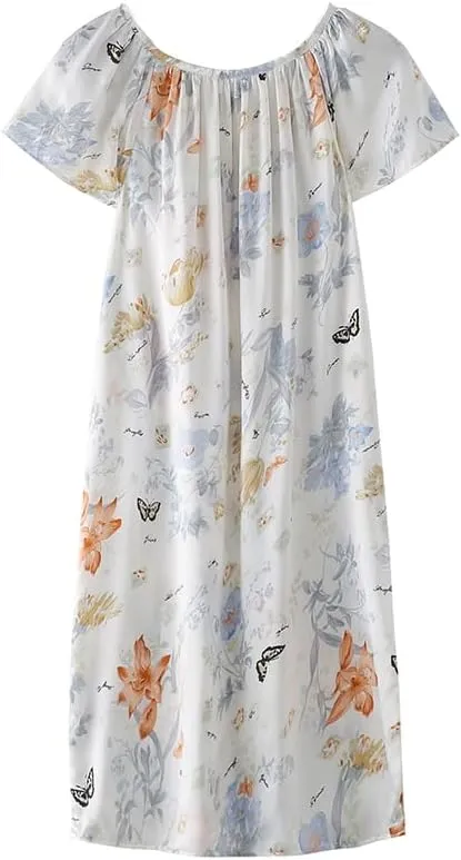 MAXFEEL 100% Pure Mulberry Silk Nightgown Classic Nightwear Sleepwear