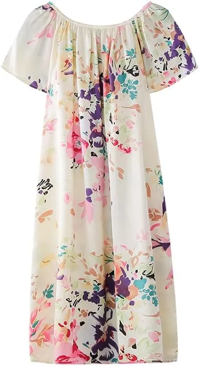 MAXFEEL 100% Pure Mulberry Silk Nightgown Classic Nightwear Sleepwear
