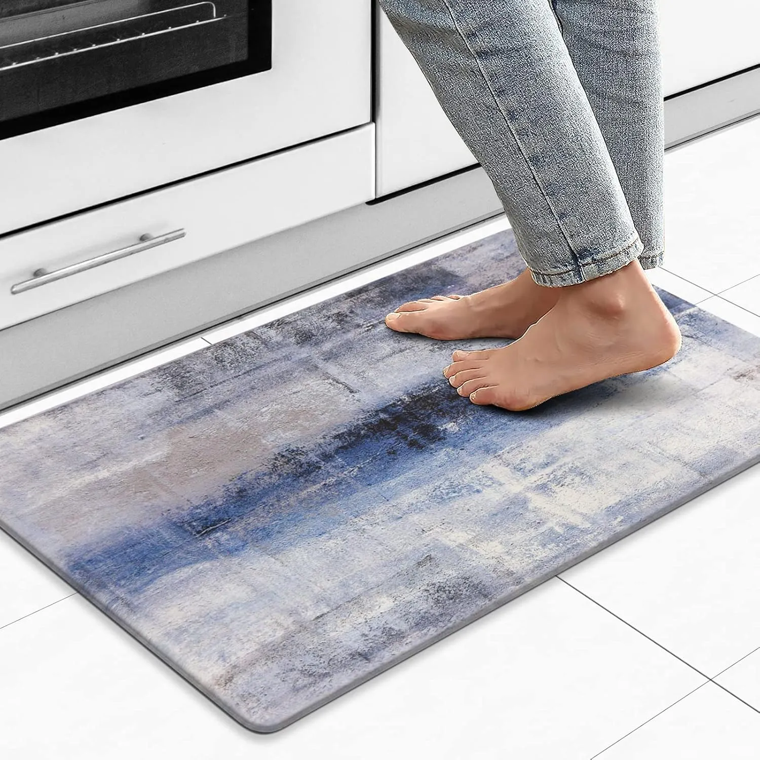 MAYHMYO Blue Kitchen Rugs Anti Fatigue Cushioned Non Skid Waterproof Runner Rug and Mats Memory Foam for Floor Laundry Office Sink