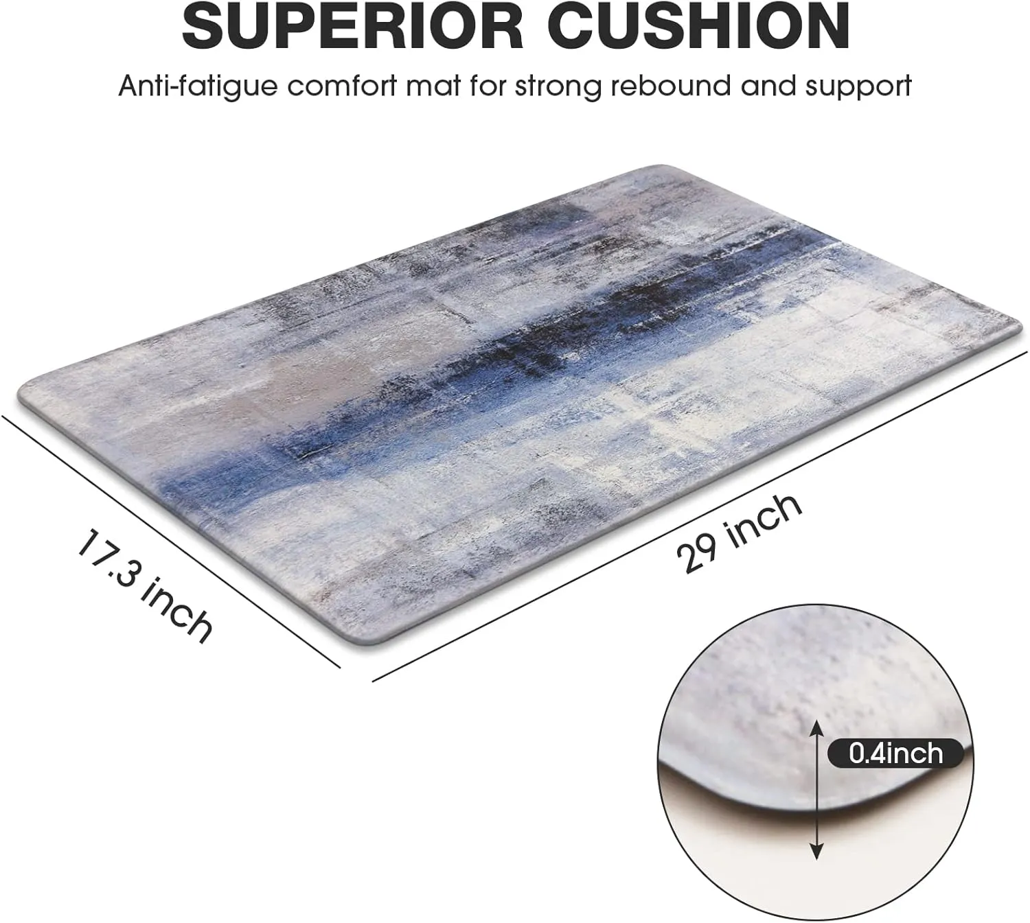 MAYHMYO Blue Kitchen Rugs Anti Fatigue Cushioned Non Skid Waterproof Runner Rug and Mats Memory Foam for Floor Laundry Office Sink
