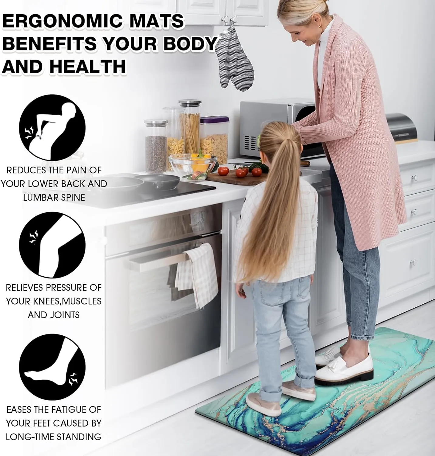 MAYHMYO Kitchen Floor Mat Abstract Art Modern Anti Fatigue Kitchen Rugs Non Skid Waterproof Kitchen Runner Rug Kitchen Rugs and Mats Memory Foam Kitchen Mats for Floor Laundry Office