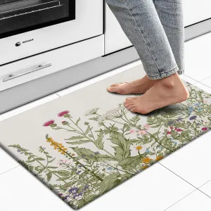 MAYHMYO Kitchen Rug Anti Fatigue Kitchen Mat Cushioned Colorful Floral Plants Cute Vintage Kitchen Rugs Non Skid Waterproof Kitchen Rugs and Mats for Floor Laundry Standing Desk Sink