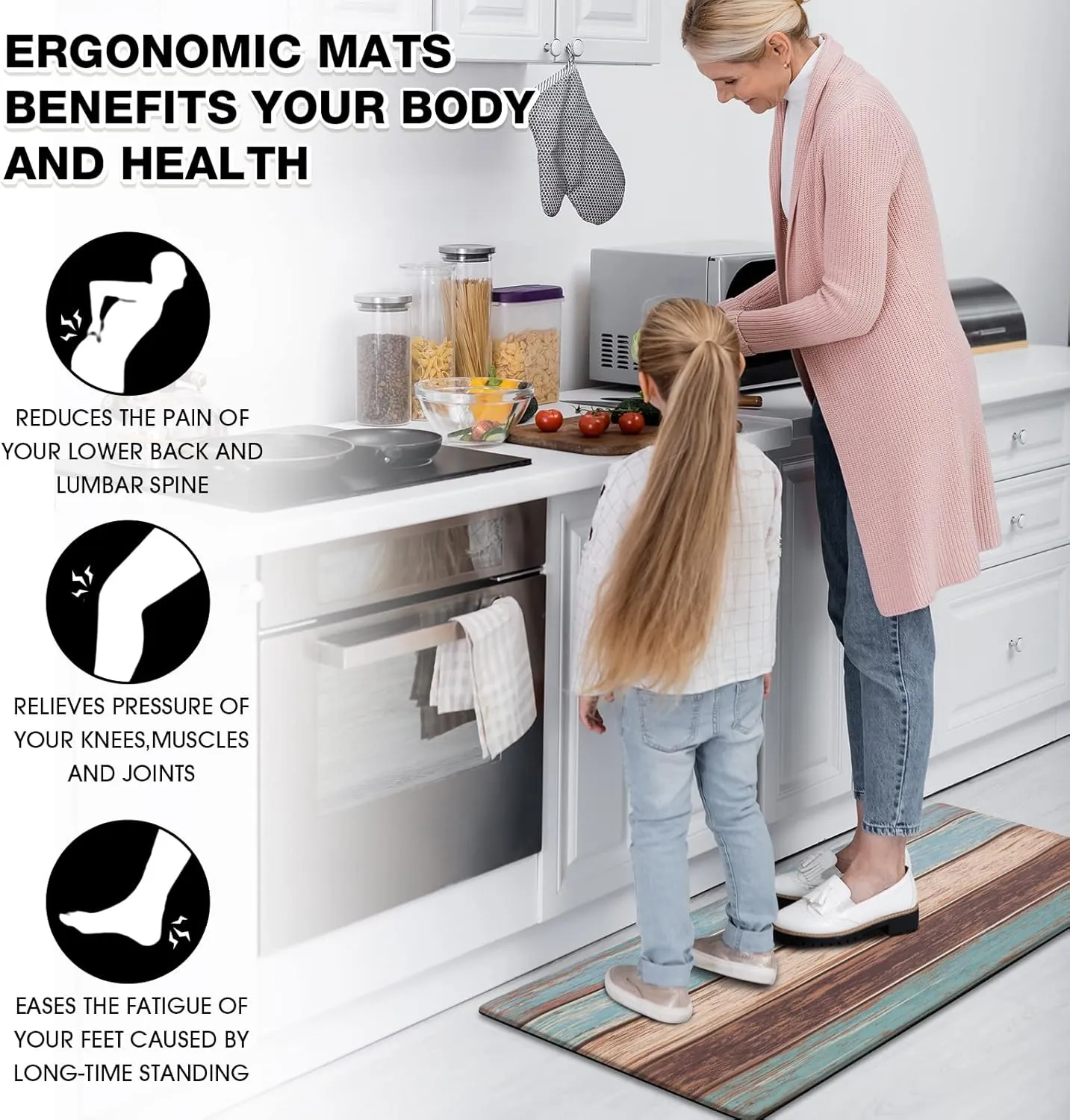 MAYHMYO Kitchen Rug Anti Fatigue Kitchen Mat Cushioned Farmhouse Kitchen Rugs Non Skid Waterproof Kitchen Rugs and Mats Retro Rustic Wood Texture Kitchen Mats for Floor Laundry Standing Desk Sink