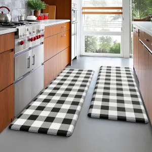 MAYHMYO Kitchen Rugs Anti Fatigue Kitchen Floor Mat Black and Rugs Kitchen Runner Rug Non Skid Waterproof Kitchen Rugs and Mats Black and White Kitchen Mats for Floor Laundry Office Sink