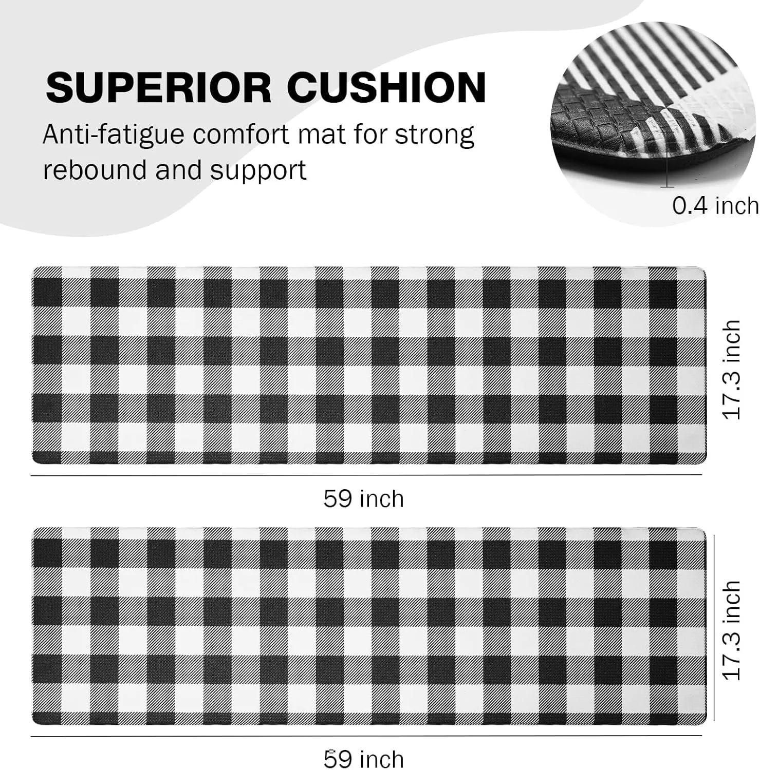 MAYHMYO Kitchen Rugs Anti Fatigue Kitchen Floor Mat Black and Rugs Kitchen Runner Rug Non Skid Waterproof Kitchen Rugs and Mats Black and White Kitchen Mats for Floor Laundry Office Sink