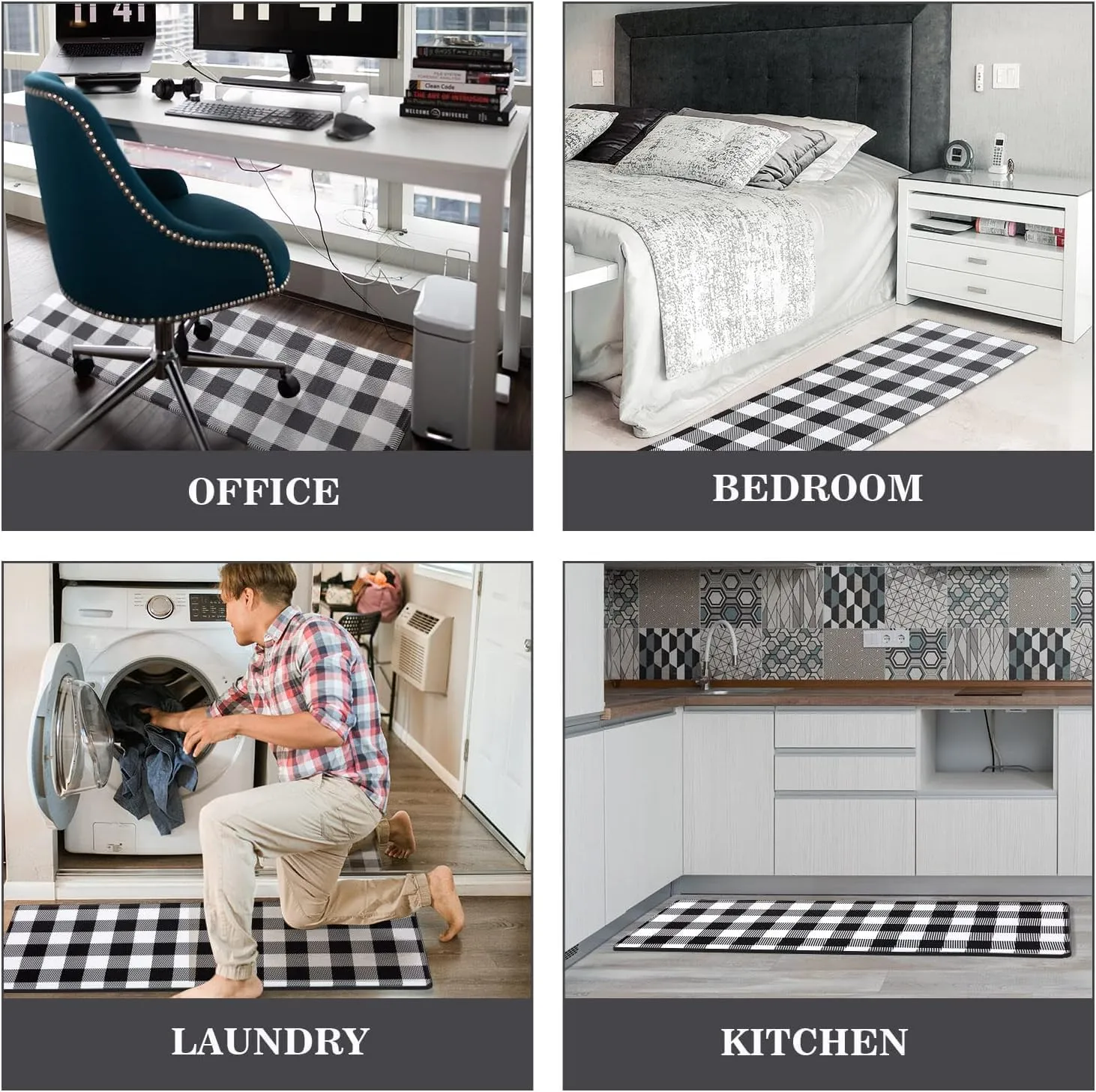 MAYHMYO Kitchen Rugs Anti Fatigue Kitchen Floor Mat Black and Rugs Kitchen Runner Rug Non Skid Waterproof Kitchen Rugs and Mats Black and White Kitchen Mats for Floor Laundry Office Sink