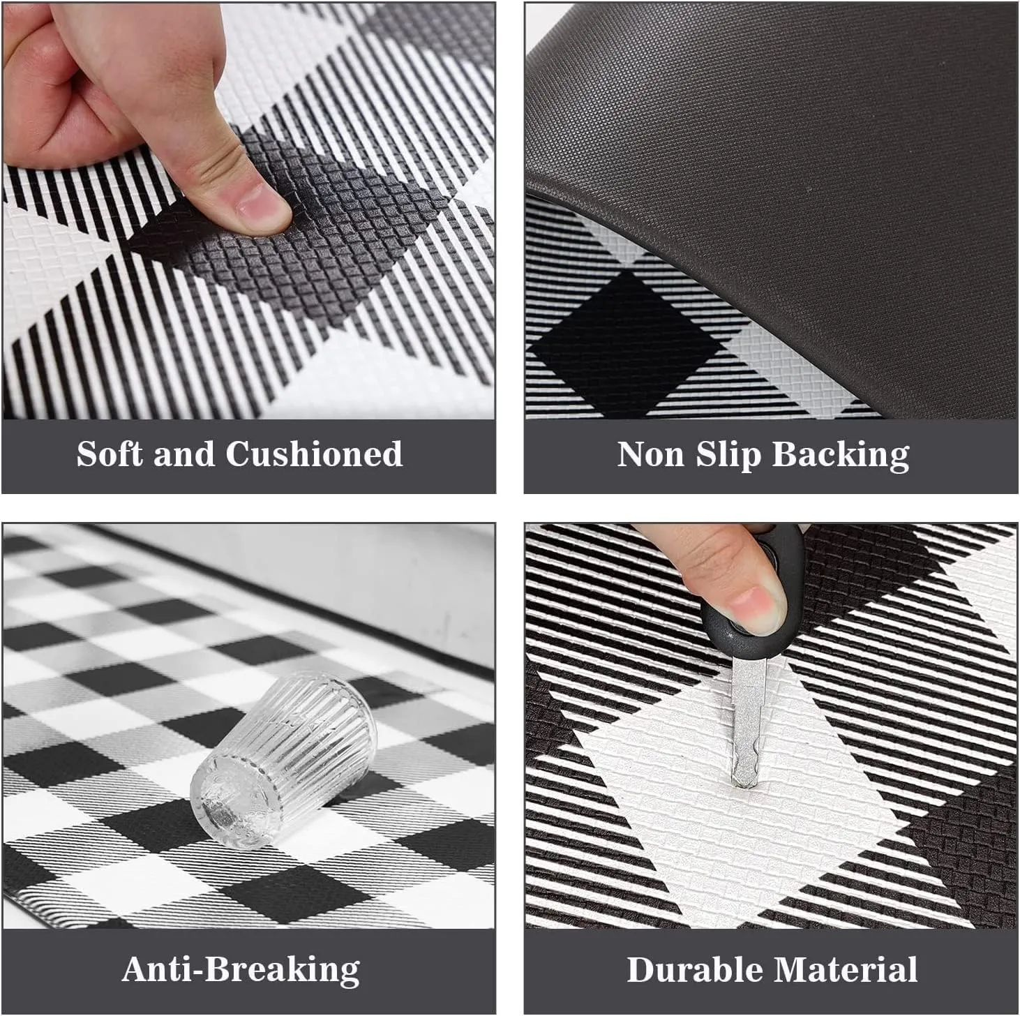 MAYHMYO Kitchen Rugs Anti Fatigue Kitchen Floor Mat Black and Rugs Kitchen Runner Rug Non Skid Waterproof Kitchen Rugs and Mats Black and White Kitchen Mats for Floor Laundry Office Sink