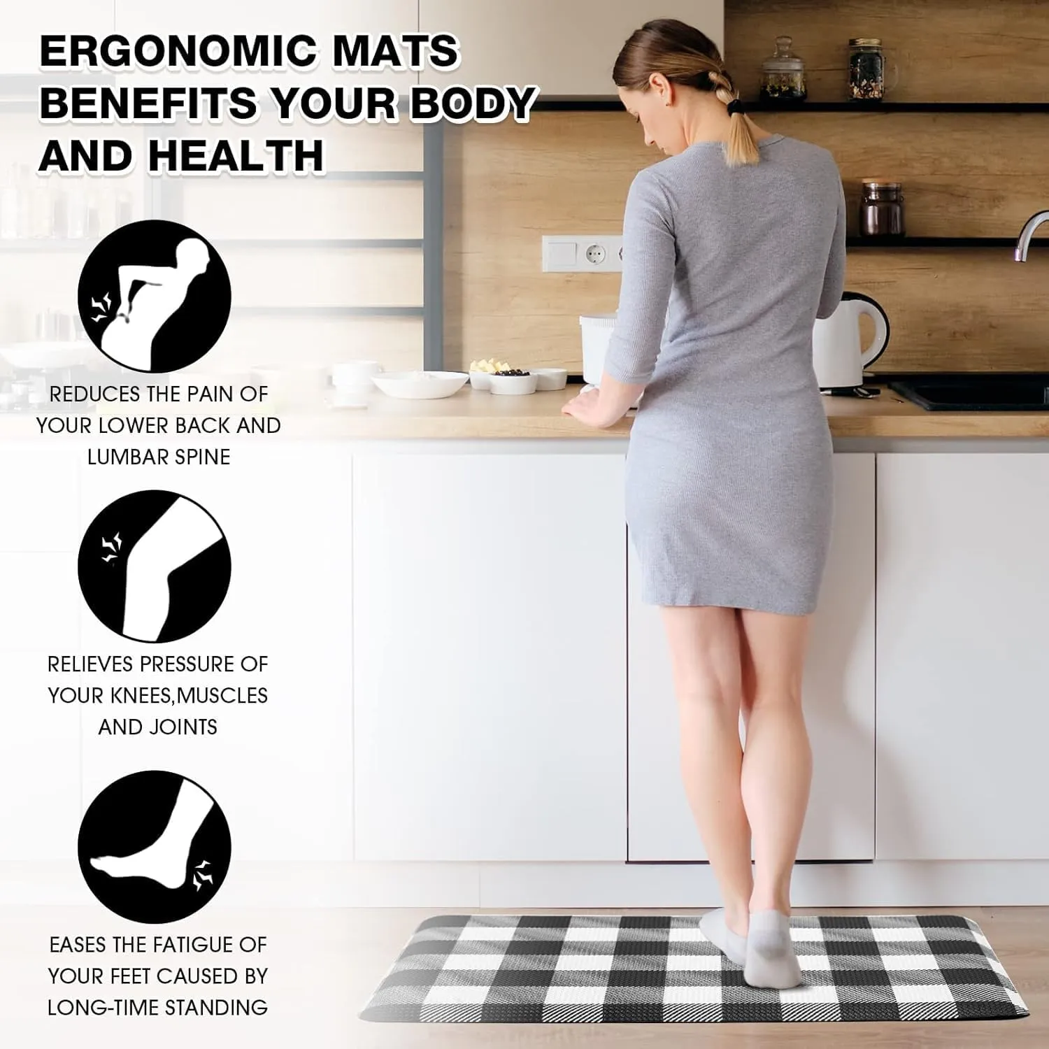 MAYHMYO Kitchen Rugs Anti Fatigue Kitchen Floor Mat Black and Rugs Kitchen Runner Rug Non Skid Waterproof Kitchen Rugs and Mats Black and White Kitchen Mats for Floor Laundry Office Sink