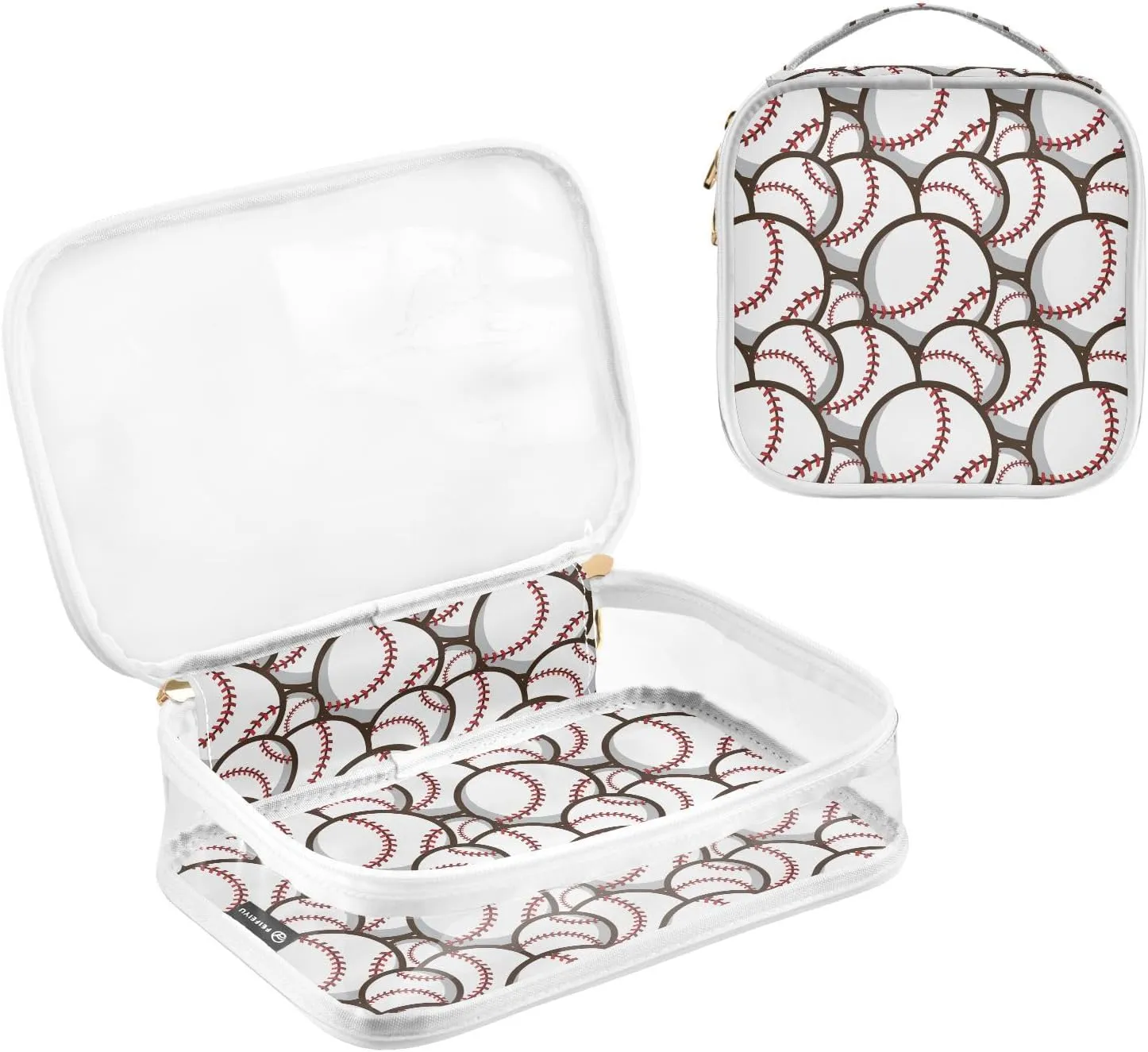 MCHIVER Cute Baseball Transparent Storage Bag Clear Cosmetic Makeup Bag with Handles Toiletry Carry Pouch Organizer Clear Makeup Case for Accessories Toilet Bathroom, Set of 2