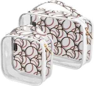 MCHIVER Cute Baseball Transparent Storage Bag Clear Cosmetic Makeup Bag with Handles Toiletry Carry Pouch Organizer Clear Makeup Case for Accessories Toilet Bathroom, Set of 2