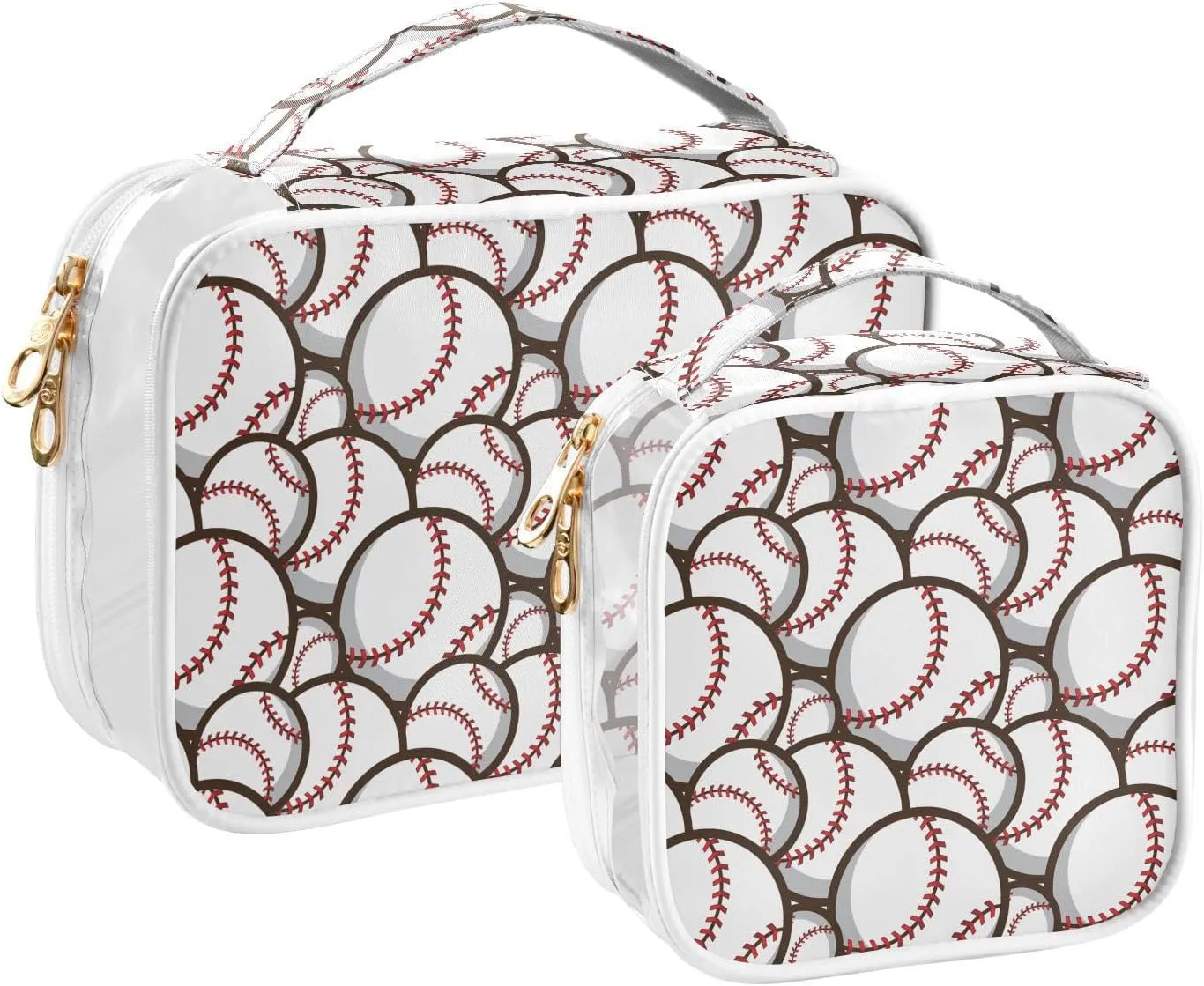 MCHIVER Cute Baseball Transparent Storage Bag Clear Cosmetic Makeup Bag with Handles Toiletry Carry Pouch Organizer Clear Makeup Case for Accessories Toilet Bathroom, Set of 2