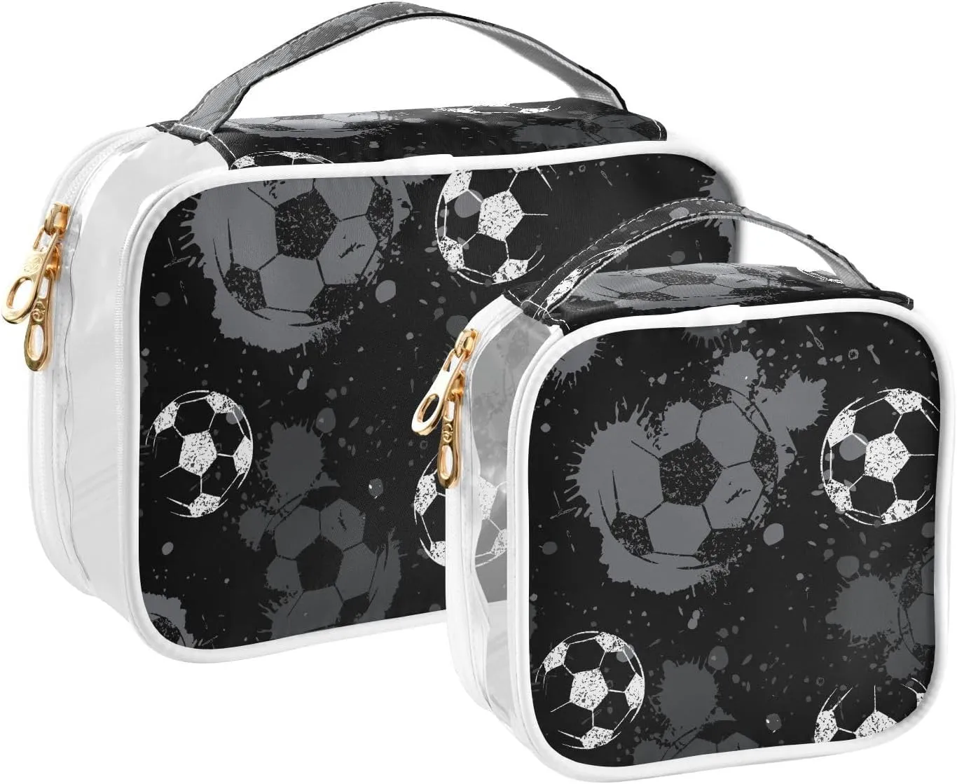 MCHIVER Football Sport Transparent Storage Bag Clear Cosmetic Makeup Bag with Handles Toiletry Carry Pouch Organizer Clear Zipper Bags for Ladies Gifts Vacation Must Haves, Set of 2