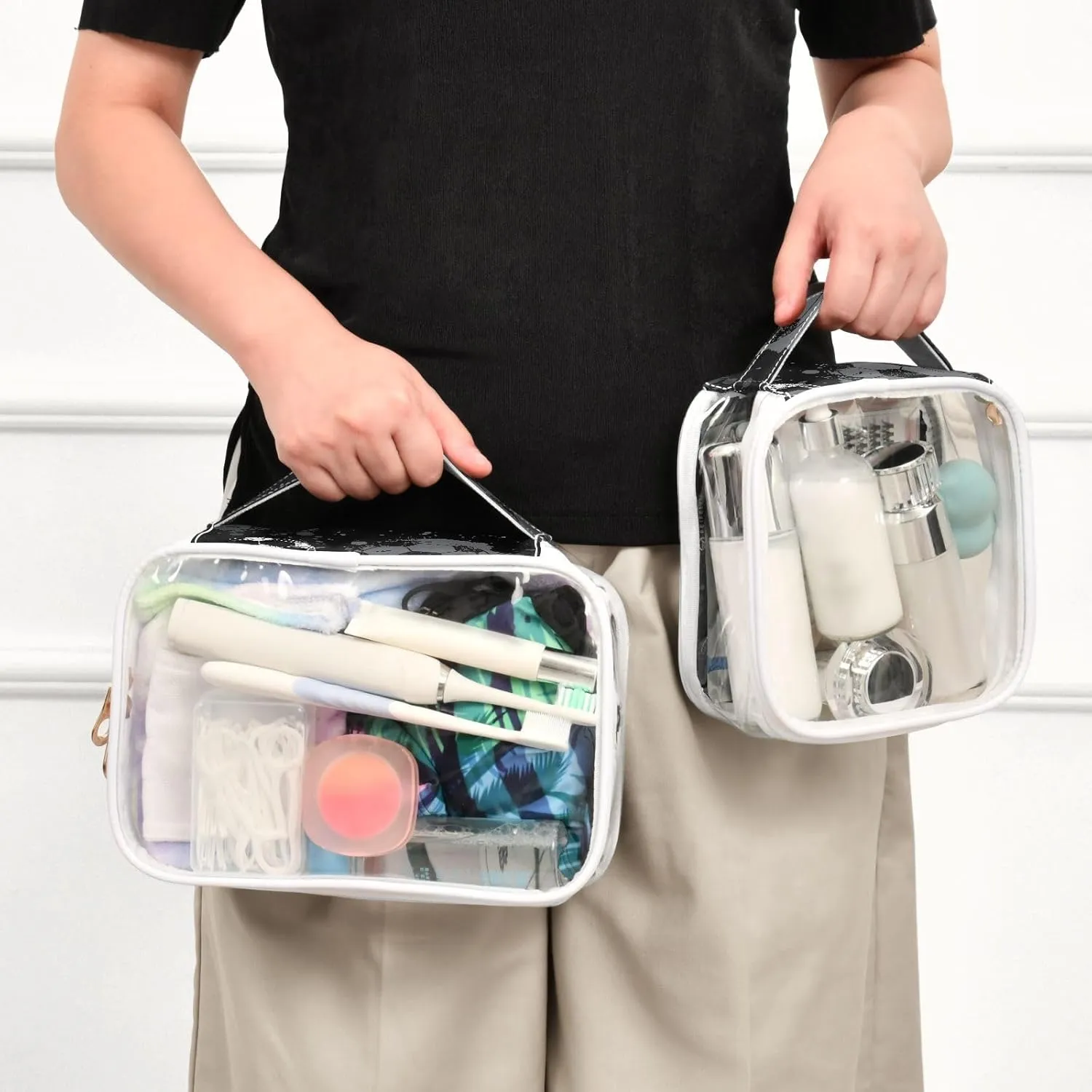 MCHIVER Football Sport Transparent Storage Bag Clear Cosmetic Makeup Bag with Handles Toiletry Carry Pouch Organizer Clear Zipper Bags for Ladies Gifts Vacation Must Haves, Set of 2