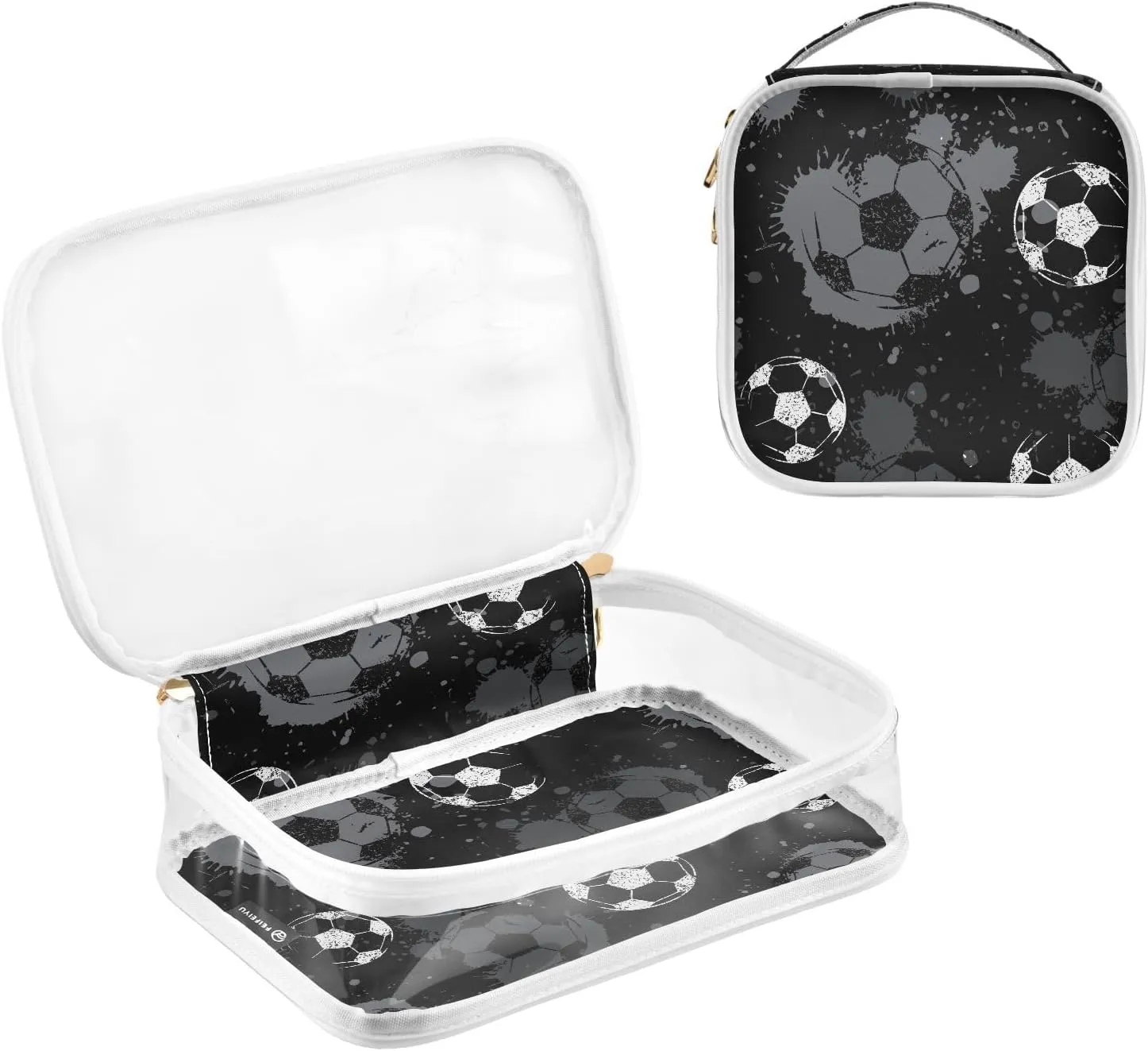 MCHIVER Football Sport Transparent Storage Bag Clear Cosmetic Makeup Bag with Handles Toiletry Carry Pouch Organizer Clear Zipper Bags for Ladies Gifts Vacation Must Haves, Set of 2