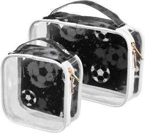 MCHIVER Football Sport Transparent Storage Bag Clear Cosmetic Makeup Bag with Handles Toiletry Carry Pouch Organizer Clear Zipper Bags for Ladies Gifts Vacation Must Haves, Set of 2