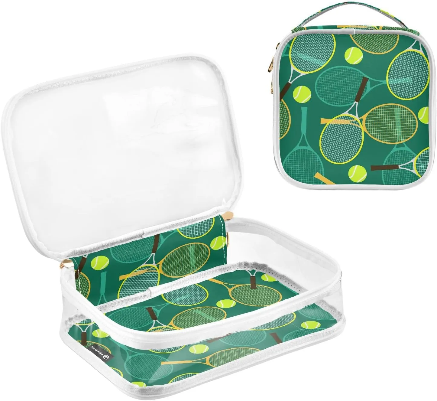 MCHIVER Tennis Ball Transparent Storage Bag Clear Cosmetic Makeup Bag with Handles Toiletry Carry Pouch Organizer Toiletry Bag for Accessories Toiletries Toilet, Set of 2