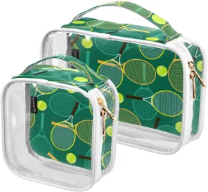 MCHIVER Tennis Ball Transparent Storage Bag Clear Cosmetic Makeup Bag with Handles Toiletry Carry Pouch Organizer Toiletry Bag for Accessories Toiletries Toilet, Set of 2