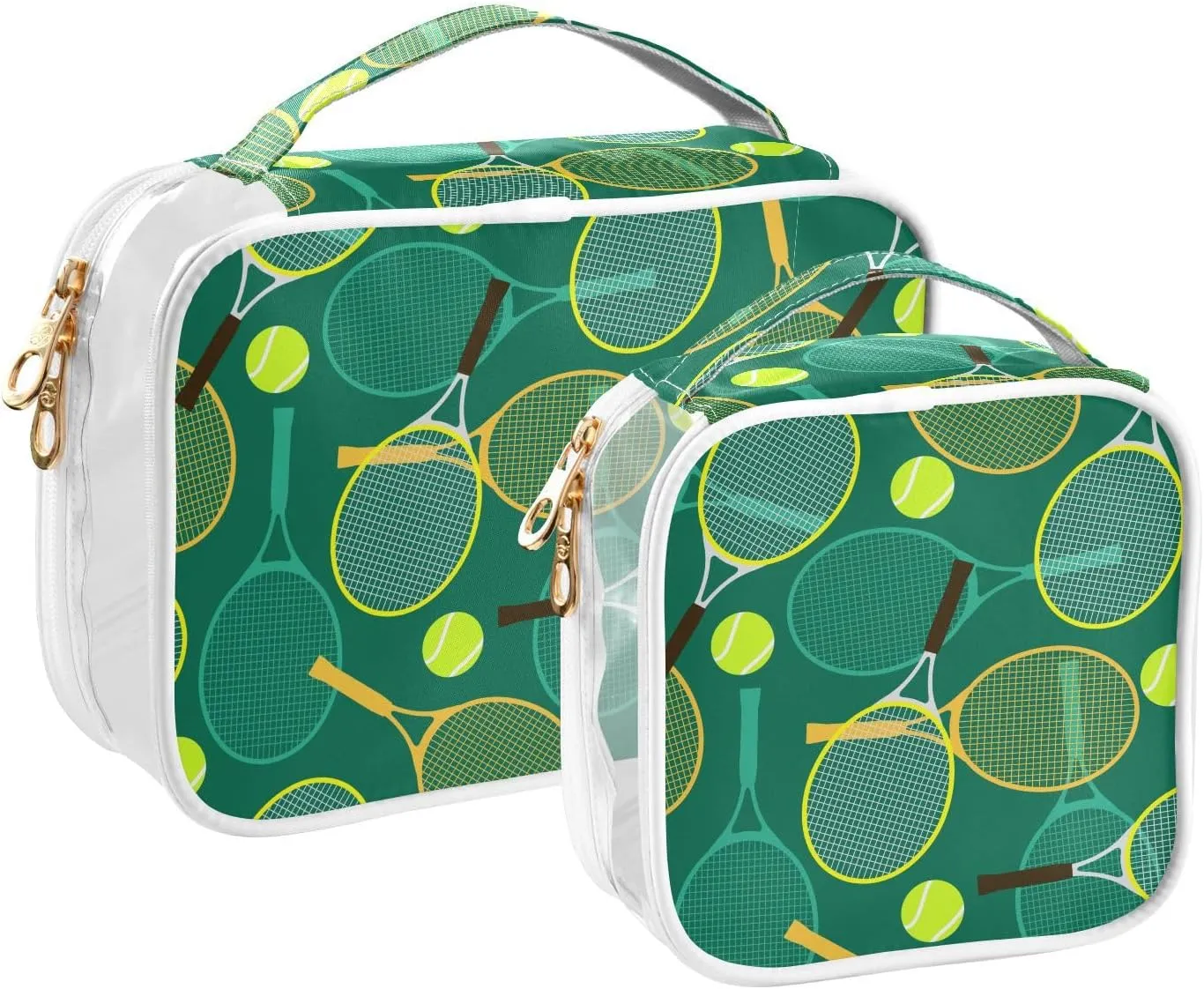 MCHIVER Tennis Ball Transparent Storage Bag Clear Cosmetic Makeup Bag with Handles Toiletry Carry Pouch Organizer Toiletry Bag for Accessories Toiletries Toilet, Set of 2