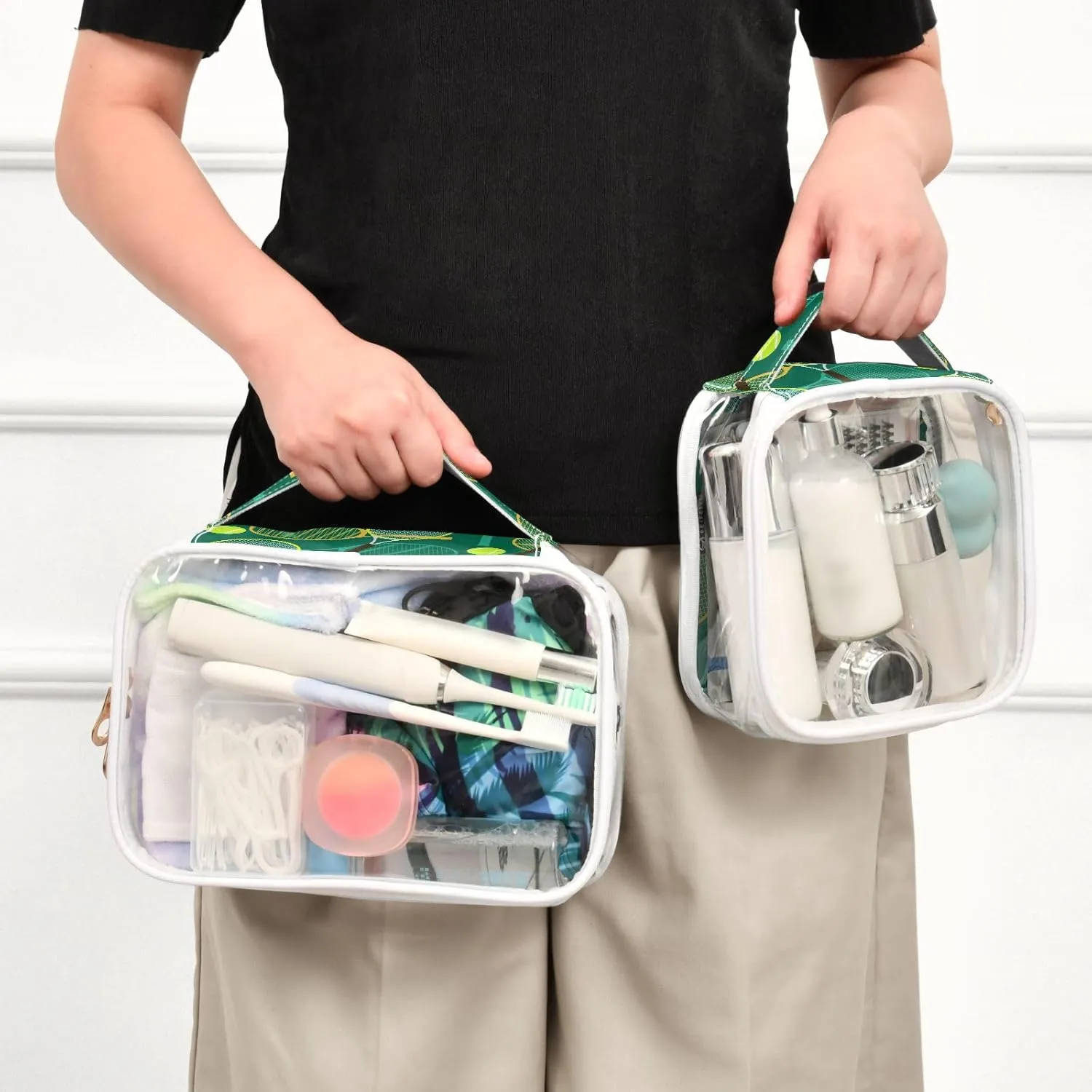 MCHIVER Tennis Ball Transparent Storage Bag Clear Cosmetic Makeup Bag with Handles Toiletry Carry Pouch Organizer Toiletry Bag for Accessories Toiletries Toilet, Set of 2
