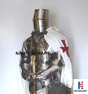 Medieval Knight Crusader Full Steel Templar Suit of Armor Wearable Costume